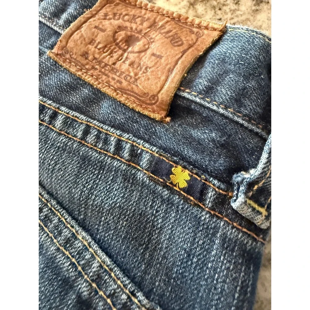 Lucky Brand 329 Classic Straight Jeans Mens 34x30 Blue Denim Distressed *see pic